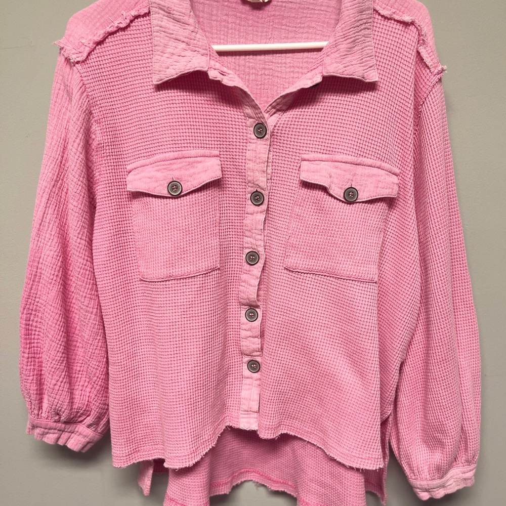 POL Rose Textured Button-Up